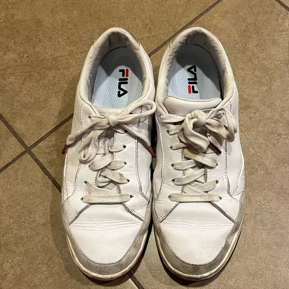 Fila White Leather Sneakers with Suede Trim size 8.5M